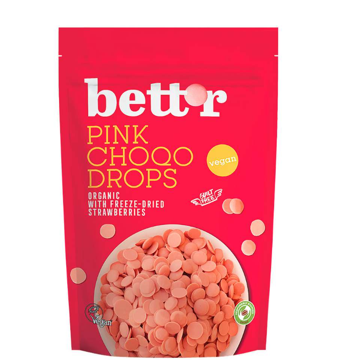 roosa šokolaadi nööbid (Pink drops), ÖKO, 200g (3089)