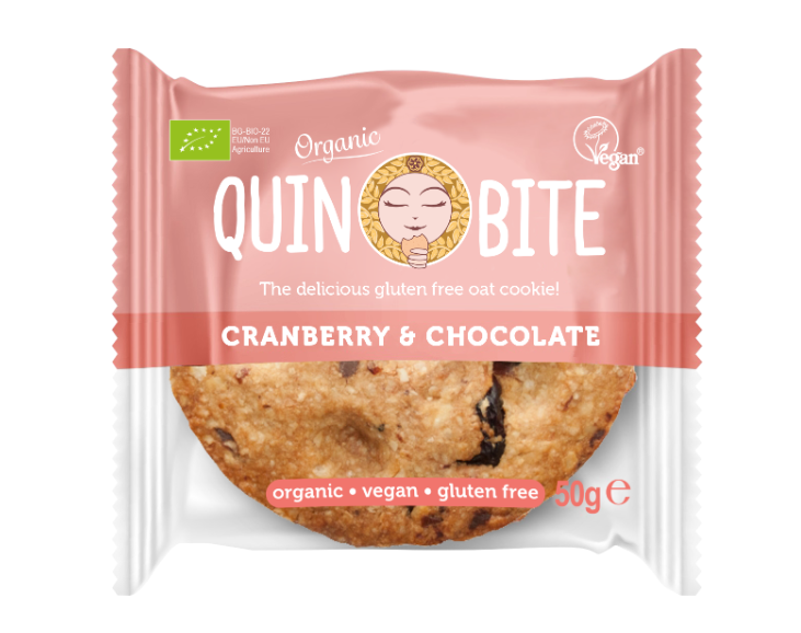gluteenivaba veganküpsis QUIN BITE Cranberry & Chocolate, ÖKO,50g  