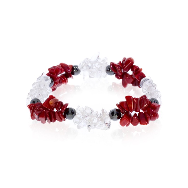 Rannekorun minikristallit: Koralli + vuorikristalli + hematiitti   (1379)