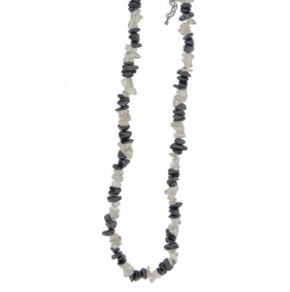 Kaelakee - Mäekristall + Hematiit tsipsid, ca. 44-48 cm (2368)