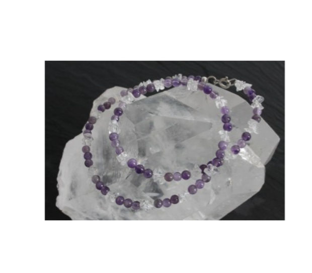 Kaelakee-pärlid, ametüst-mäekristall, ca. 43-48cm pikk (1662)