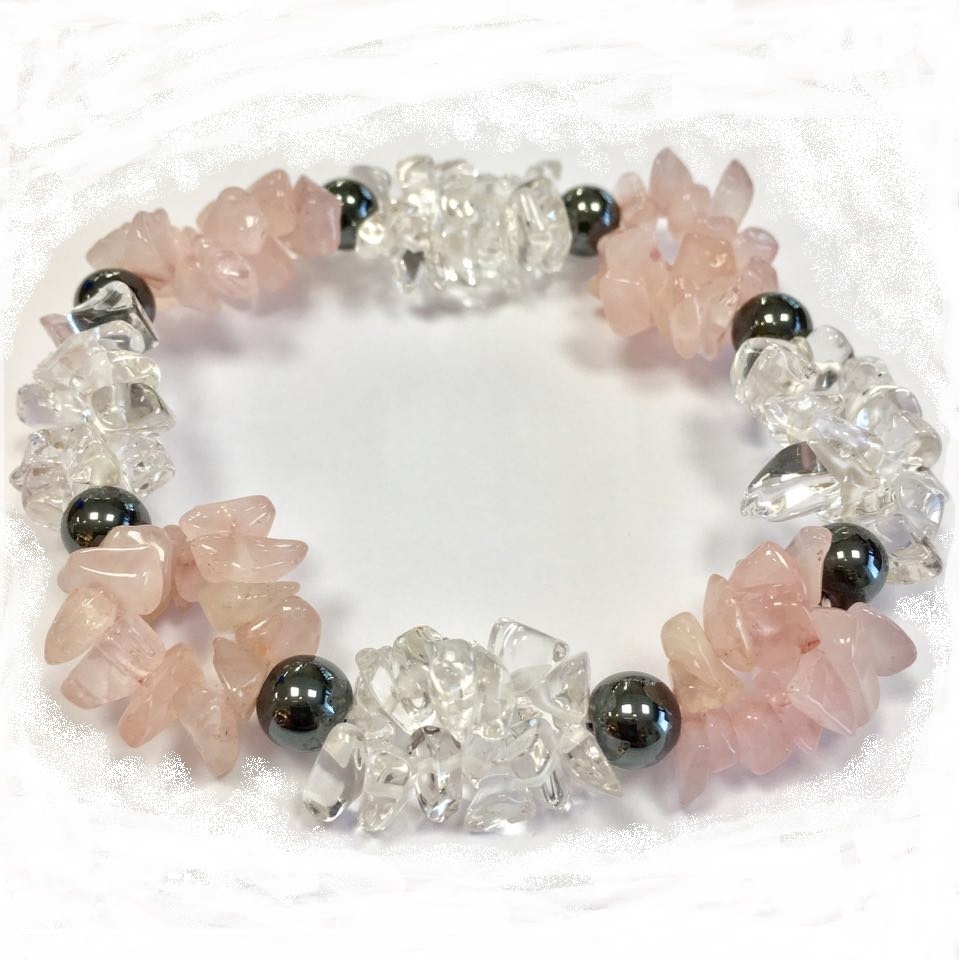 Käevõru minikristallid Roosa kvarts + mäekristall + hematiit (1379)